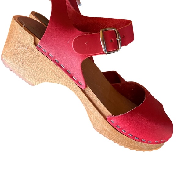 Mia Anja wood red leather clogs womens 37 - Picture 11 of 12